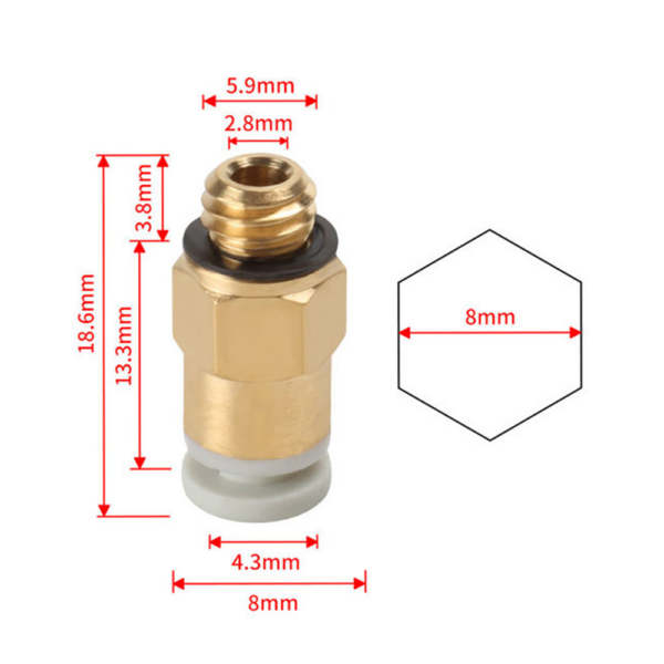 Connecteur pneumatique M6 8mm pour tube TPFE 2x4mm - Image 2