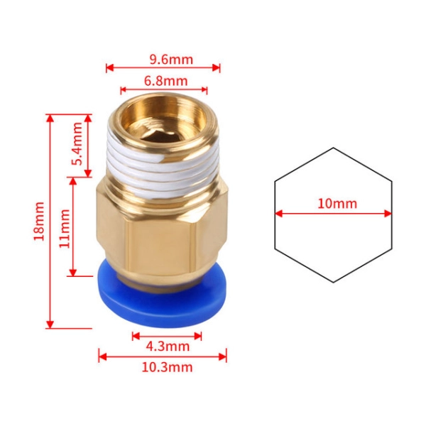 Connecteur pneumatique M10 10mm court pour tube TPFE 2x4mm - Image 2
