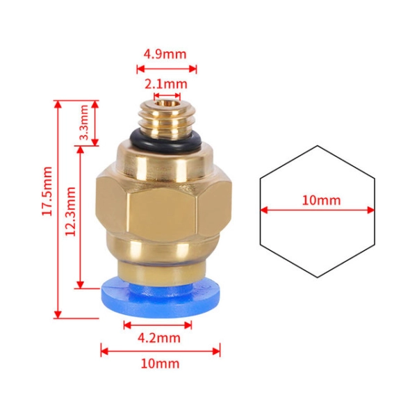 Pneumatic connector M5 10mm short for TPFE tube 2x4mm - Image 2