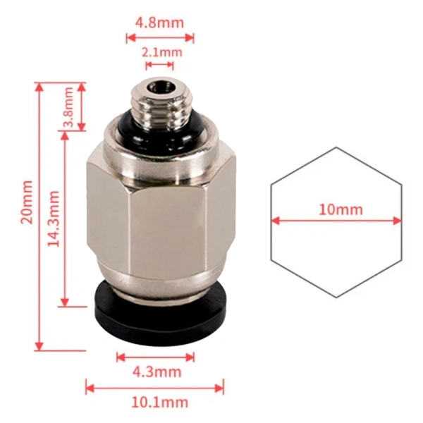 Pneumatic connector M5 10mm for TPFE tube 2x4mm - Image 2